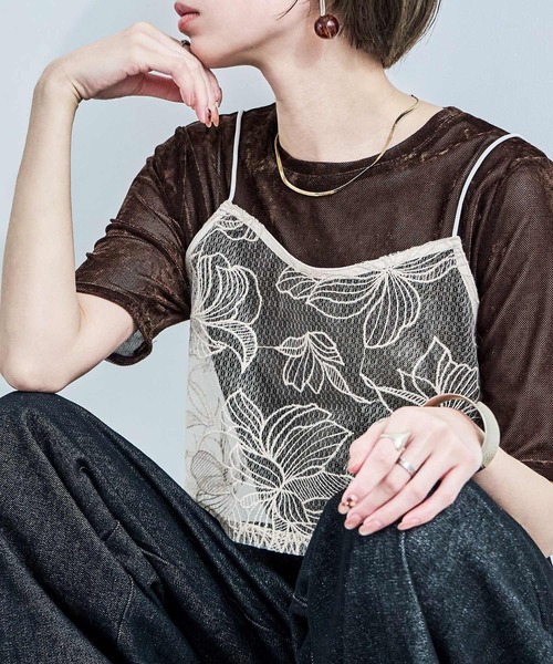 Fashion Letter(ファッションレター)の「花柄チュールビスチェ(キャミソール・レディース・ブラック/アイボリー・M)」の15枚目の写真