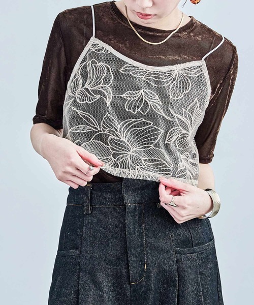 Fashion Letter(ファッションレター)の「花柄チュールビスチェ(キャミソール・レディース・ブラック/アイボリー・M)」の16枚目の写真