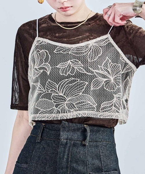 Fashion Letter(ファッションレター)の「花柄チュールビスチェ(キャミソール・レディース・ブラック/アイボリー・M)」の17枚目の写真