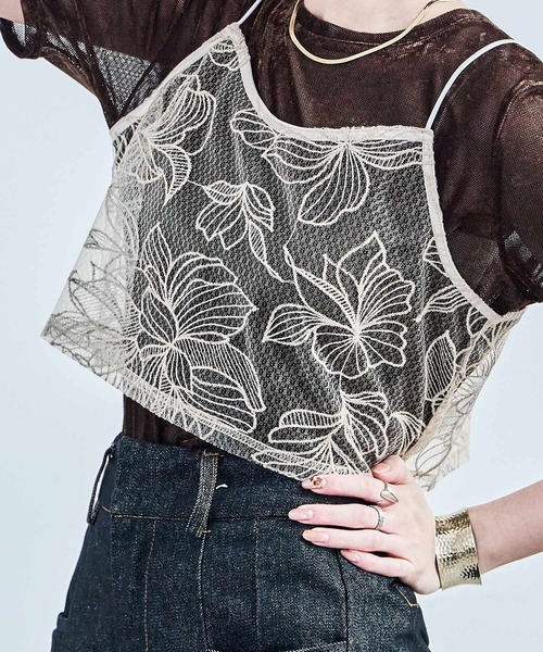 Fashion Letter(ファッションレター)の「花柄チュールビスチェ(キャミソール・レディース・ブラック/アイボリー・M)」の19枚目の写真