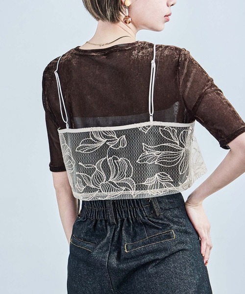 Fashion Letter(ファッションレター)の「花柄チュールビスチェ(キャミソール・レディース・ブラック/アイボリー・M)」の22枚目の写真