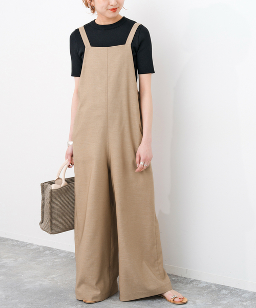 Spick & Span(スピックアンドスパン)の「《WEB限定 / 追加》ドライクロスコンビネゾン(サロペット/オーバーオール・レディース・ネイビー/ベージュ・38/36)」の1枚目の写真