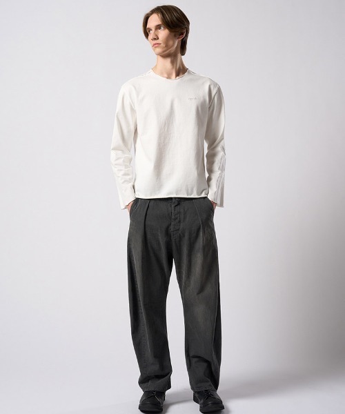 wjk(ダヴルジェイケイ)の「mlt5660- tight jersey cut-off L-S ロングスリーブカットソー(7137 cj57j)(Tシャツ/カットソー・メンズ・ホワイト/ダークネイビー/チャコールグレー/ブラック・S/M/L/XL)」の14枚目の写真