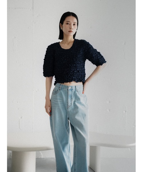 Katrin TOKYO(カトリーントーキョー)の「random shirring curve sleeve tops(Tシャツ/カットソー・レディース・ネイビー/ホワイト/ワイン系・FREE/XS)」の4枚目の写真
