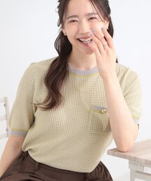 SHOO・LA・RUE | 【洗濯機可/S-LL】金ボタンが上品 カノコ編み配色クルーネックニット(ニット/セーター)