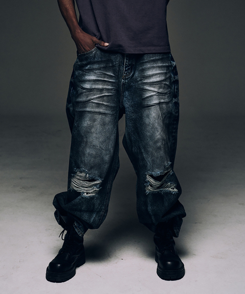 セール】WIDE DESTROYED DIRTY DENIM PANTS（デニムパンツ
