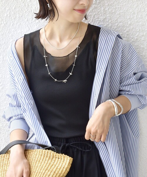 SHIPS（シップス）の「〈手洗い可能〉布帛 ドッキング ベア テレコ タンクトップ（タンクトップ・レディース・ブラウン/ブラック/オフホワイト・ONE SIZE）」の2枚目の写真