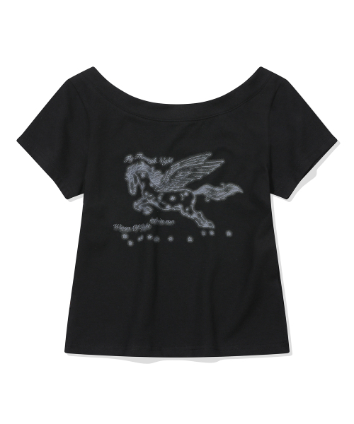 IFYOUWANT(イフユーウォント)の「ペガサス ワンショルダーTシャツ ブラック(Tシャツ/カットソー・レディース・その他・FREE)」の10枚目の写真