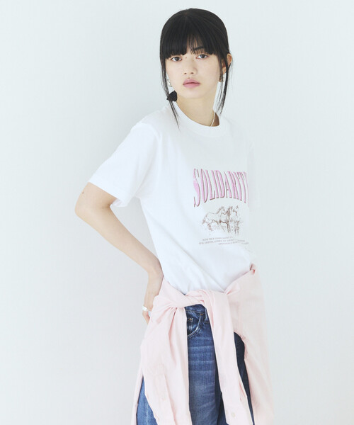 Firsthand(ファーストハンド)の「Firsthand/ファーストハンド コンフォータブル ロゴホースプリント クルーネック Tシャツ(Tシャツ/カットソー・レディース・チャコールグレー/ホワイト・FREE)」の12枚目の写真