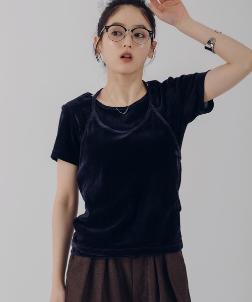 MUHET(ミュエータ)の「【set item】velours halter neck camisole & t-shirt / ベロアホルターネックキャミソールTシャツ(Tシャツ/カットソー・レディース・ホワイト/ブラウン/ピンク/ネイビー・FREE)」の4枚目の写真