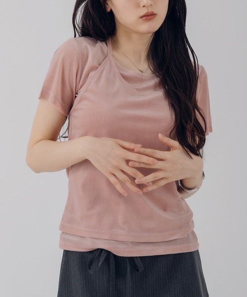 MUHET(ミュエータ)の「【set item】velours halter neck camisole & t-shirt / ベロアホルターネックキャミソールTシャツ(Tシャツ/カットソー・レディース・ホワイト/ブラウン/ピンク/ネイビー・FREE)」の2枚目の写真