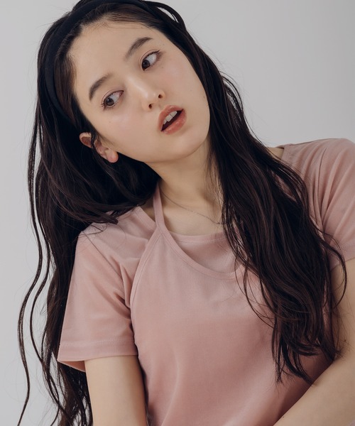 MUHET(ミュエータ)の「【set item】velours halter neck camisole & t-shirt / ベロアホルターネックキャミソールTシャツ(Tシャツ/カットソー・レディース・ホワイト/ブラウン/ピンク/ネイビー・FREE)」の14枚目の写真
