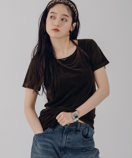 MUHET(ミュエータ)の「【set item】velours halter neck camisole & t-shirt / ベロアホルターネックキャミソールTシャツ(Tシャツ/カットソー・レディース・ホワイト/ブラウン/ピンク/ネイビー・FREE)」の22枚目の写真