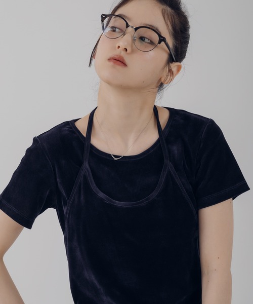 MUHET(ミュエータ)の「【set item】velours halter neck camisole & t-shirt / ベロアホルターネックキャミソールTシャツ(Tシャツ/カットソー・レディース・ホワイト/ブラウン/ピンク/ネイビー・FREE)」の6枚目の写真