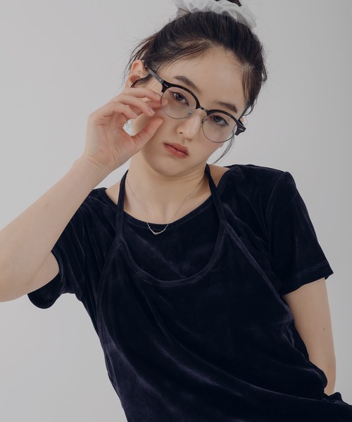 MUHET(ミュエータ)の「【set item】velours halter neck camisole & t-shirt / ベロアホルターネックキャミソールTシャツ(Tシャツ/カットソー・レディース・ホワイト/ブラウン/ピンク/ネイビー・FREE)」の7枚目の写真