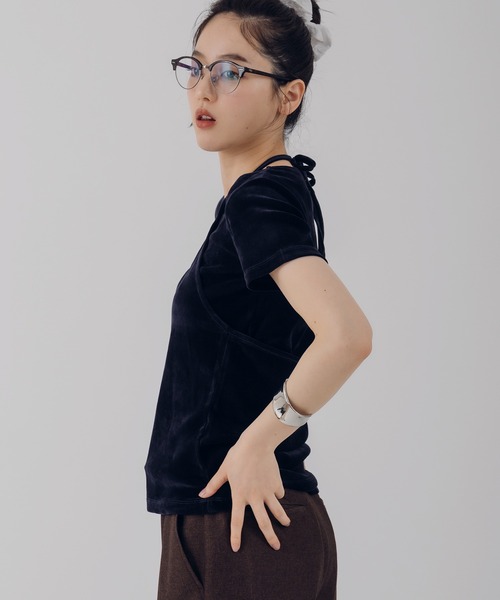 MUHET(ミュエータ)の「【set item】velours halter neck camisole & t-shirt / ベロアホルターネックキャミソールTシャツ(Tシャツ/カットソー・レディース・ホワイト/ブラウン/ピンク/ネイビー・FREE)」の8枚目の写真