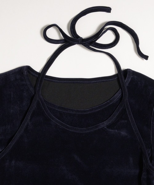 MUHET(ミュエータ)の「【set item】velours halter neck camisole & t-shirt / ベロアホルターネックキャミソールTシャツ(Tシャツ/カットソー・レディース・ホワイト/ブラウン/ピンク/ネイビー・FREE)」の5枚目の写真