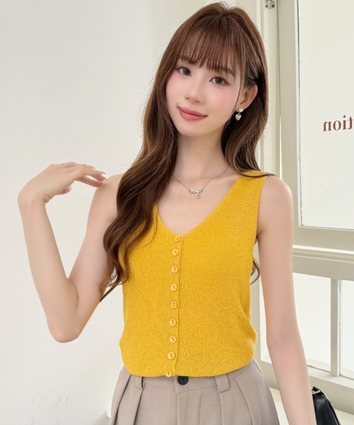 Ada.(エイダ)の「フロント 多ボタン Vネック サマー ニット トップス◎(ニット/セーター・レディース・マスタード/ホワイト/グレー/ブラック・FREE)」の12枚目の写真