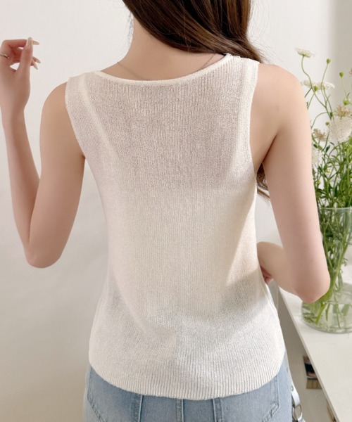Ada.(エイダ)の「フロント 多ボタン Vネック サマー ニット トップス◎(ニット/セーター・レディース・マスタード/ホワイト/グレー/ブラック・FREE)」の6枚目の写真