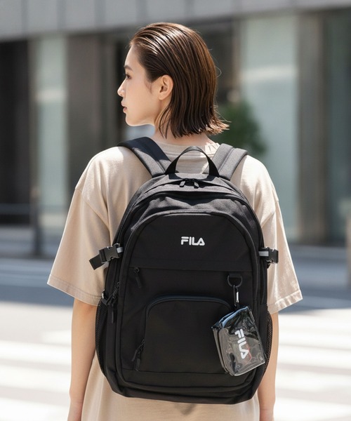 FILA(フィラ)の「【FILA/フィラ】【大容量29L A4サイズ対応】クリアポーチ付きバックパック 通勤・通学 PCポケット 部活 韓国ファッション ストリート(バックパック/リュック・メンズ・ブラック/パープル・FREE)」の1枚目の写真