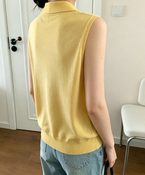 ONEP STAR(ワンピスター)の「襟付きケーブル編みノースリーブニットトップス(ニット/セーター・レディース・ブラック/ベージュ/ピンク/グレー/イエロー/ブルー・FREE)」の14枚目の写真