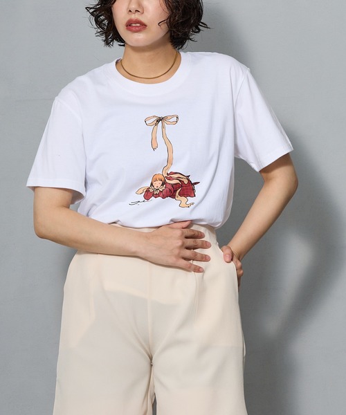 aremoi(アレモイ)の「リボンモチーフ ガールプリントTシャツ(Tシャツ/カットソー・レディース・ネイビー/ホワイト/グレー・SMALL/MEDIUM/LARGE)」の9枚目の写真