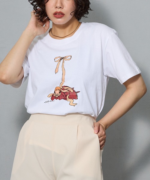 aremoi(アレモイ)の「リボンモチーフ ガールプリントTシャツ(Tシャツ/カットソー・レディース・ネイビー/ホワイト/グレー・SMALL/MEDIUM/LARGE)」の6枚目の写真