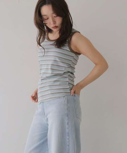 cheriella(シェリエラ)の「【cheriella】ボーダータンクトップ BORDER TANK TOP(タンクトップ・レディース・ブラック/ブルー・MEDIUM)」の1枚目の写真