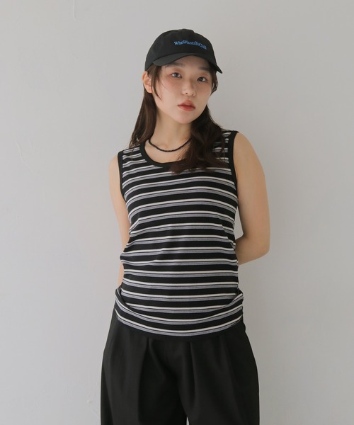 cheriella(シェリエラ)の「【cheriella】ボーダータンクトップ BORDER TANK TOP(タンクトップ・レディース・ブラック/ブルー・MEDIUM)」の3枚目の写真