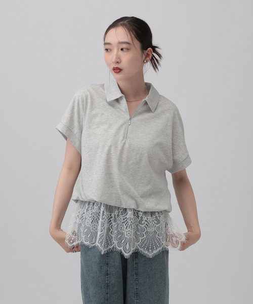 LEPSIM(レプシィム)の「レースドッキングZIPプルオーバー 771108(Tシャツ/カットソー・レディース・モカ/杢グレー/チャコールグレー/オフホワイト・FREE)」の3枚目の写真
