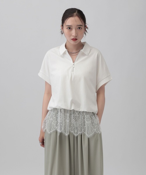LEPSIM(レプシィム)の「レースドッキングZIPプルオーバー 771108(Tシャツ/カットソー・レディース・モカ/杢グレー/チャコールグレー/オフホワイト・FREE)」の2枚目の写真