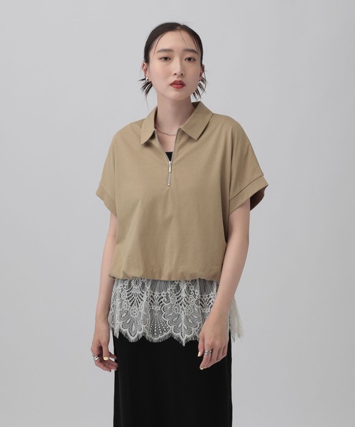 LEPSIM(レプシィム)の「レースドッキングZIPプルオーバー 771108(Tシャツ/カットソー・レディース・モカ/杢グレー/チャコールグレー/オフホワイト・FREE)」の4枚目の写真