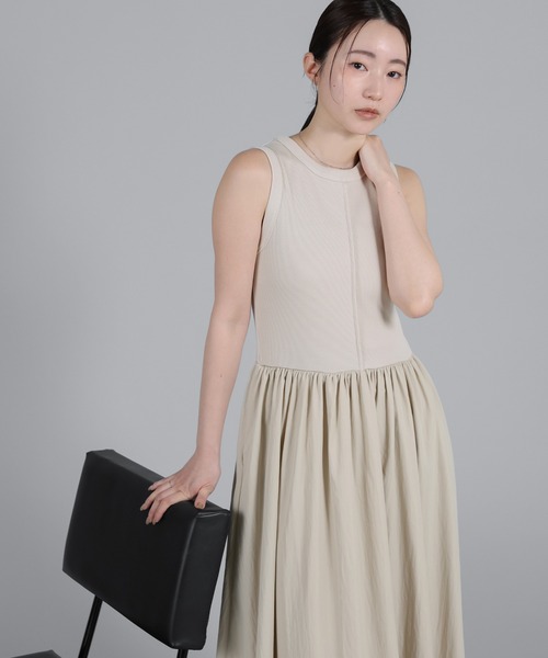 select MOCA Et(セレクトモカエト)の「【Et】Rib Knit Docking Onepiece(シャツワンピース・レディース・ベージュ/ブラック・FREE)」の16枚目の写真