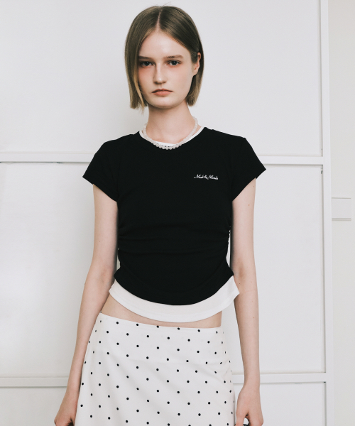 NICK&NICOLE(ニックアンドニコール)の「LAYERED SHIRRING SLIM TOP_BLACK(Tシャツ/カットソー・レディース・その他・FREE)」の1枚目の写真