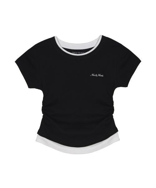 NICK&NICOLE(ニックアンドニコール)の「LAYERED SHIRRING SLIM TOP_BLACK(Tシャツ/カットソー・レディース・その他・FREE)」の4枚目の写真