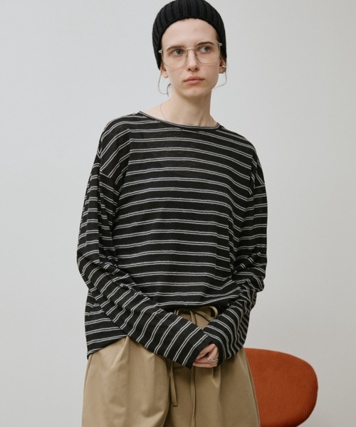 Auntie Rosa Holiday(アンティローザホリデー)の「シアーボーダーオーバーサイズロンTEE(Tシャツ/カットソー・レディース・ホワイト/ブラック/ネイビー・FREE)」の8枚目の写真