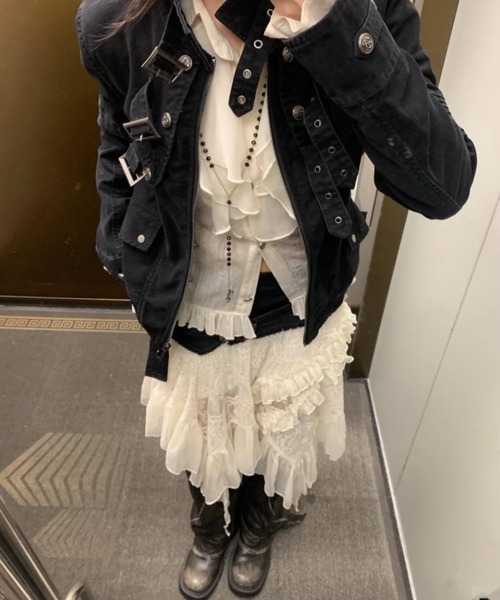 Cest Nous（セヌー）の「【Cest Nous】Lace Midi Skirt / 【セヌー】ウエストベルトアシンメトリーレースミディスカート（スカート・レディース・ホワイト/ブラック・S/M）」の18枚目の写真