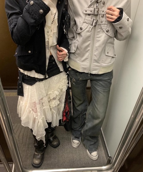 Cest Nous（セヌー）の「【Cest Nous】Lace Midi Skirt / 【セヌー】ウエストベルトアシンメトリーレースミディスカート（スカート・レディース・ホワイト/ブラック・S/M）」の19枚目の写真