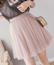 チュールスカート ミニ レディース フレア ウエストゴム 裏地付き 無地 ボリューム ショート丈