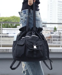 Chick（チック）の「【2WAY】【A4サイズ対応】Water-Repellent 2-Way Drawstring Multi-Pocket Bag / 撥水2WAY 巾着仕様 マルチポケットバッグ y2k 韓国系 レディース 秋 秋服 2026年秋冬（バックパック/リュック）」