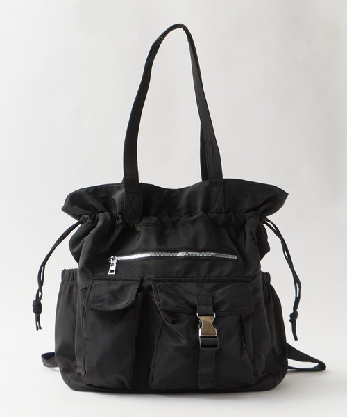 Chick(チック)の「【2WAY】【A4サイズ対応】Water-Repellent 2-Way Drawstring Multi-Pocket Bag / 撥水2WAY 巾着仕様 マルチポケットバッグ y2k 韓国系 レディース 秋 秋服 2026年秋冬(バックパック/リュック・メンズ・ブラック/カーキ・FREE)」の16枚目の写真