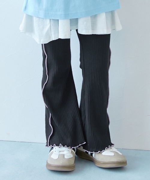 devirock(デビロック)の「えらべる総柄&メロウデザイン リブフレアパンツ(その他パンツ・キッズ・ブラック系その他/ブルー系その他/ライラック系/ライトグレー/ブラック/ダークブラウン/ホワイト系その他・150cm/160cm/110cm/120cm/130cm/140cm/100cm)」の3枚目の写真
