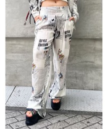 ニュースペーパー柄 とろみワイドパンツ【2026-2027年秋冬新作】
