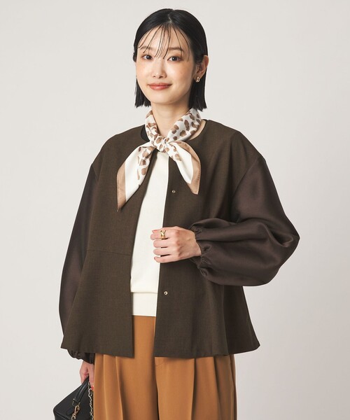 green label relaxing（グリーンレーベルリラクシング）の「［size SHORTあり］fleurie(フルリー) フォルム ジャケット（ノーカラージャケット・レディース・ネイビー/ダークブラウン・FREE/SHORT）」の3枚目の写真