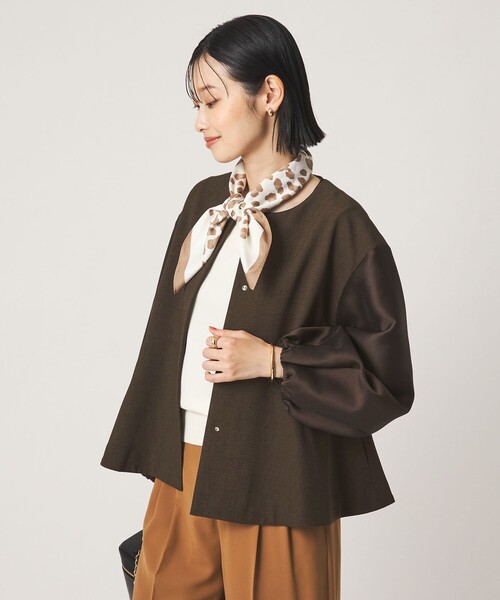 green label relaxing（グリーンレーベルリラクシング）の「［size SHORTあり］fleurie(フルリー) フォルム ジャケット（ノーカラージャケット・レディース・ネイビー/ダークブラウン・FREE/SHORT）」の4枚目の写真