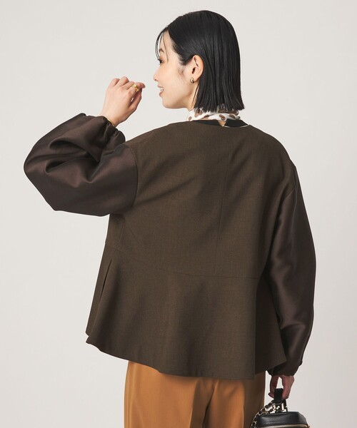 green label relaxing（グリーンレーベルリラクシング）の「［size SHORTあり］fleurie(フルリー) フォルム ジャケット（ノーカラージャケット・レディース・ネイビー/ダークブラウン・FREE/SHORT）」の5枚目の写真