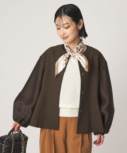 green label relaxing（グリーンレーベルリラクシング）の「［size SHORTあり］fleurie(フルリー) フォルム ジャケット（ノーカラージャケット・レディース・ネイビー/ダークブラウン・FREE/SHORT）」の6枚目の写真
