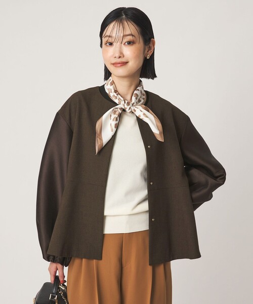 green label relaxing（グリーンレーベルリラクシング）の「［size SHORTあり］fleurie(フルリー) フォルム ジャケット（ノーカラージャケット・レディース・ネイビー/ダークブラウン・FREE/SHORT）」の7枚目の写真