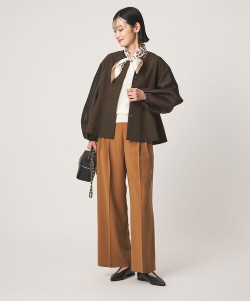 green label relaxing（グリーンレーベルリラクシング）の「［size SHORTあり］fleurie(フルリー) フォルム ジャケット（ノーカラージャケット・レディース・ネイビー/ダークブラウン・FREE/SHORT）」の8枚目の写真