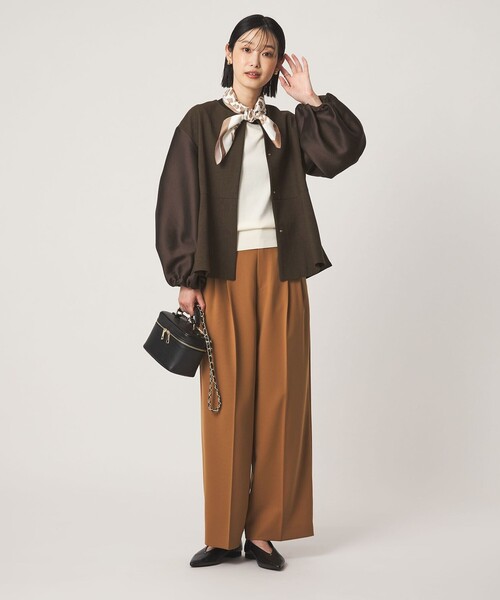 green label relaxing（グリーンレーベルリラクシング）の「［size SHORTあり］fleurie(フルリー) フォルム ジャケット（ノーカラージャケット・レディース・ネイビー/ダークブラウン・FREE/SHORT）」の9枚目の写真